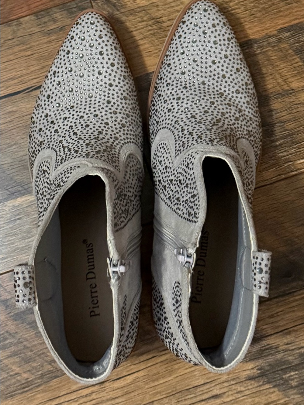 Pierre Dumas Taupe Studded Suede Ankle Booties